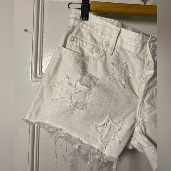 RAILS Logan Star Pattern Distressed Denim Shorts White Sz 24 - Picture 6 of 12